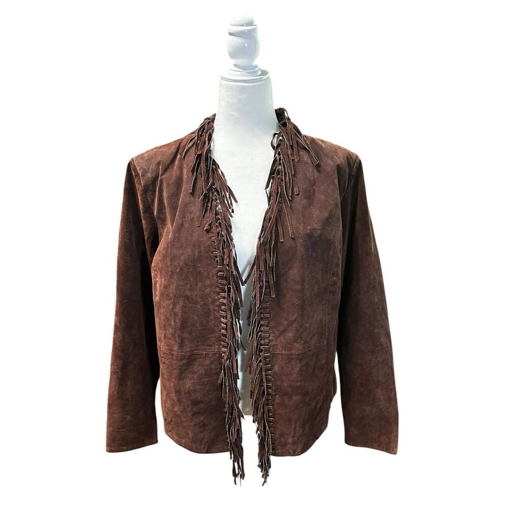 Dialogue Fringe Leather Jacket Brown Western Boho Cowgirl Ranchwear Women’s L